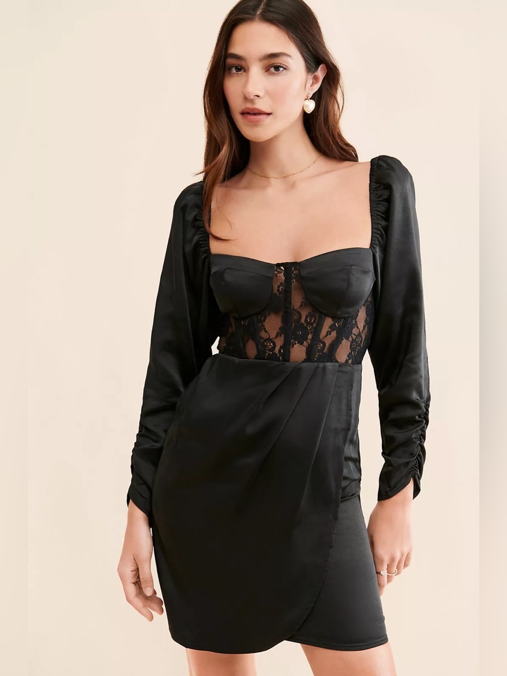 ASTR the Label Lace Bustier Mini Dress Black Satin